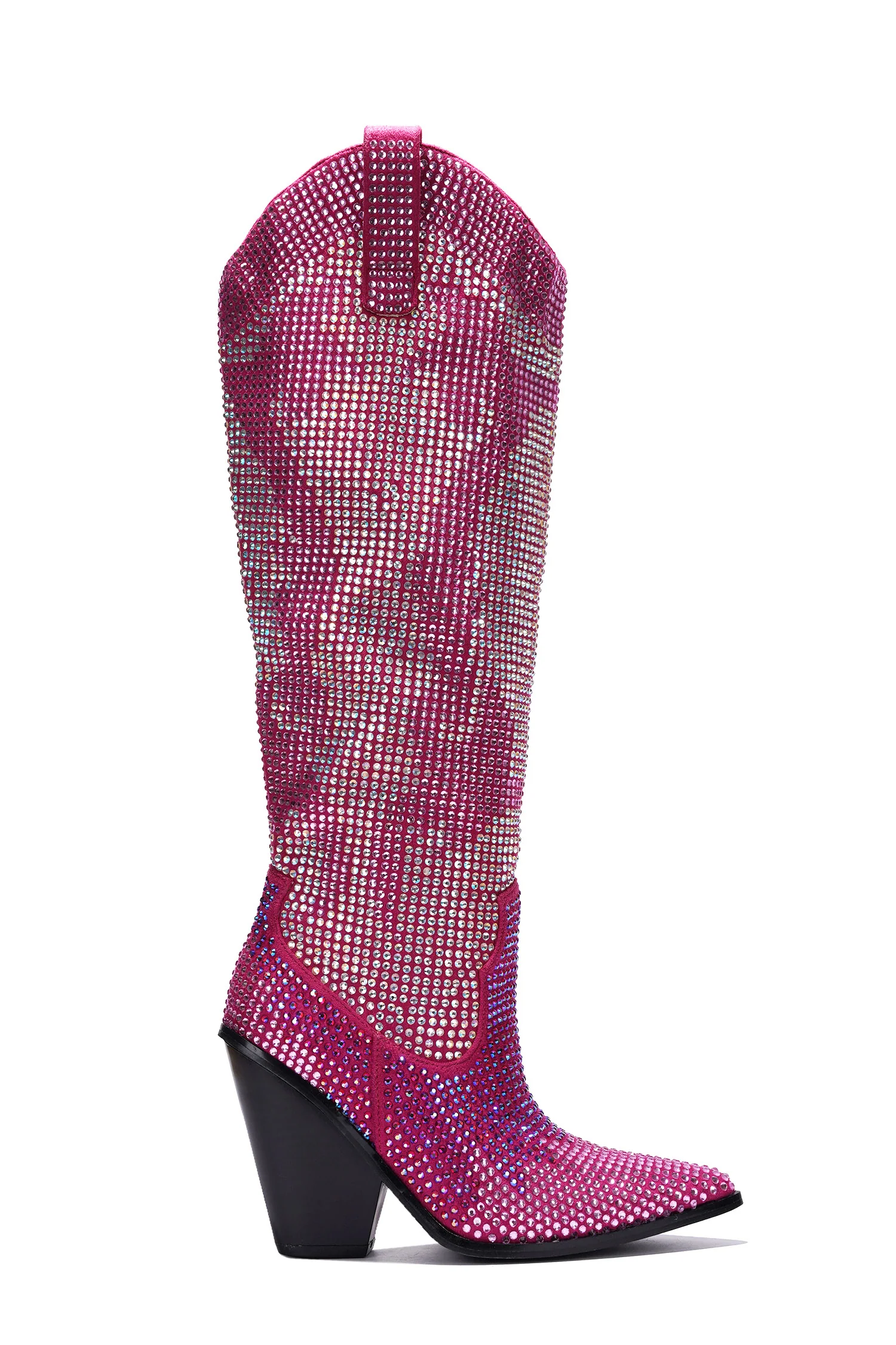 Malinde Rhinestone Embelished Western Inpired Knee High Boots - Pink-1
