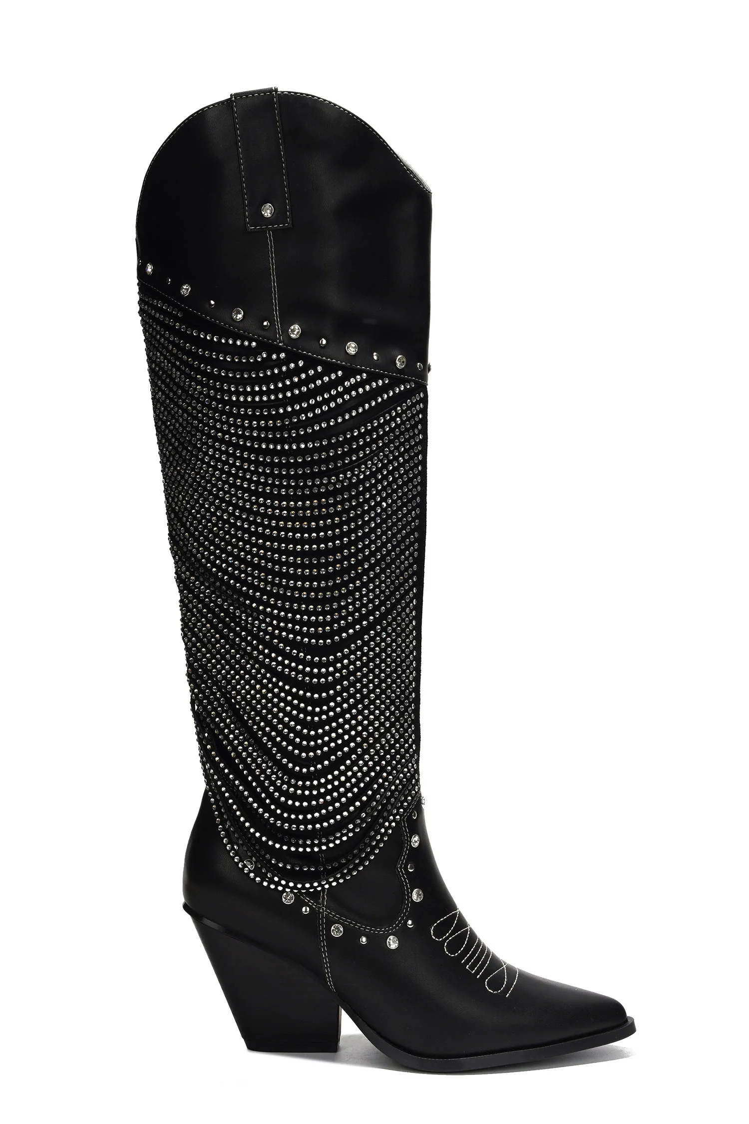 Stika Rhinestone Fringe Western Boots - Black-1