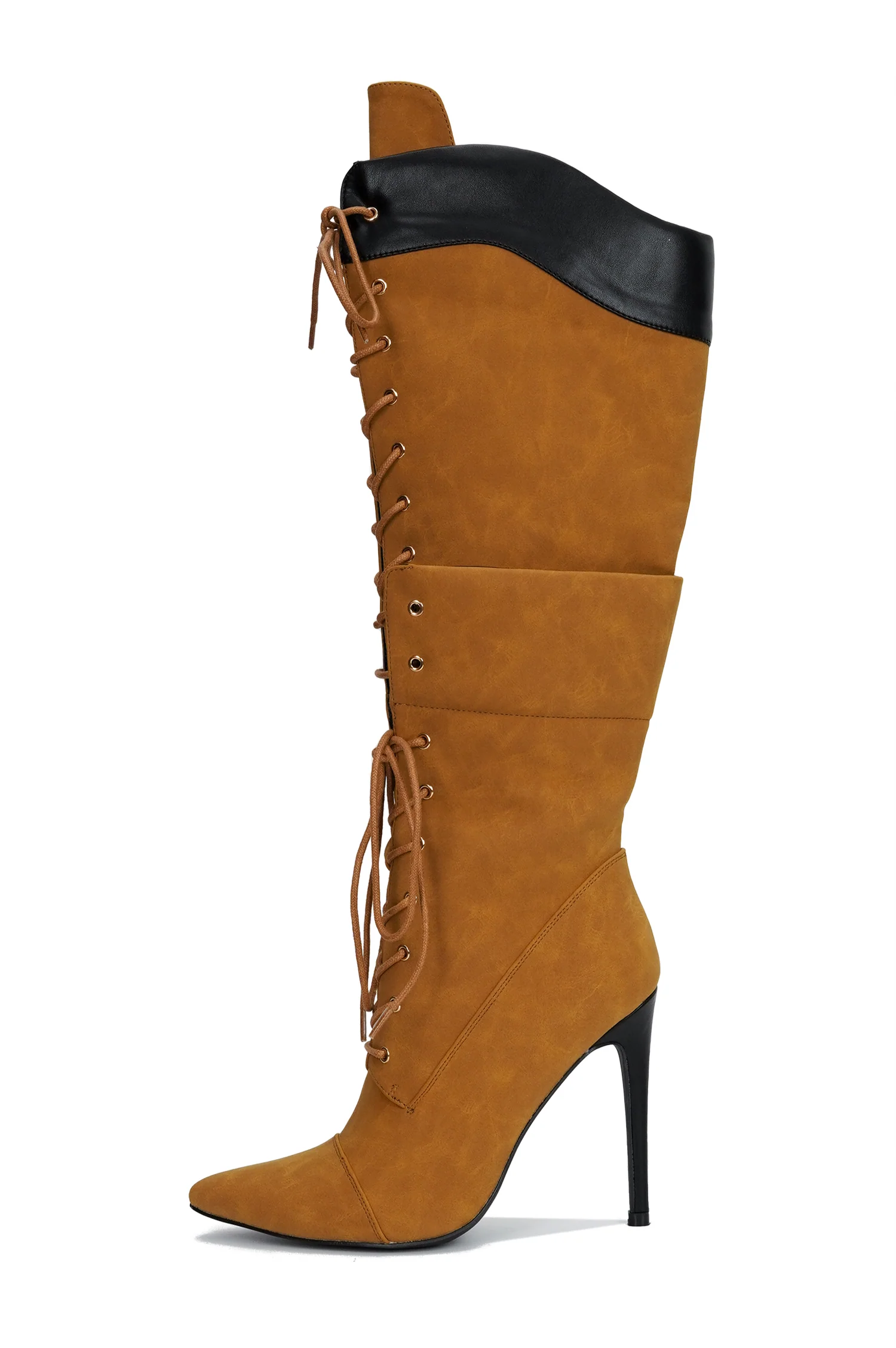 Annamarie Lace-Up Knee High Heel Boots - Tan-1