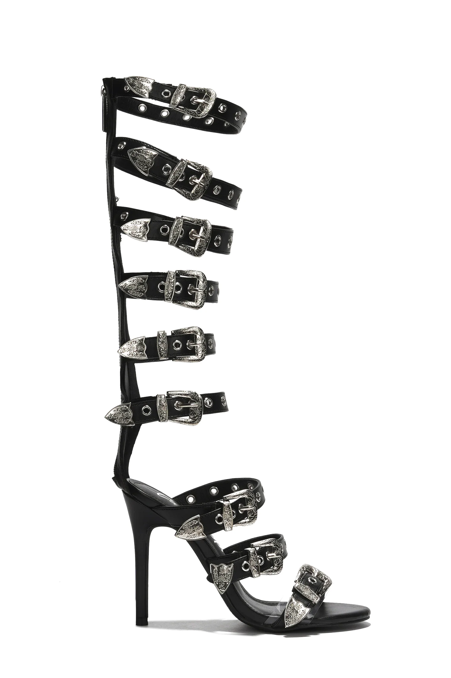 Petra Punk Style Buckle Up Stiletto Heels - Black-1