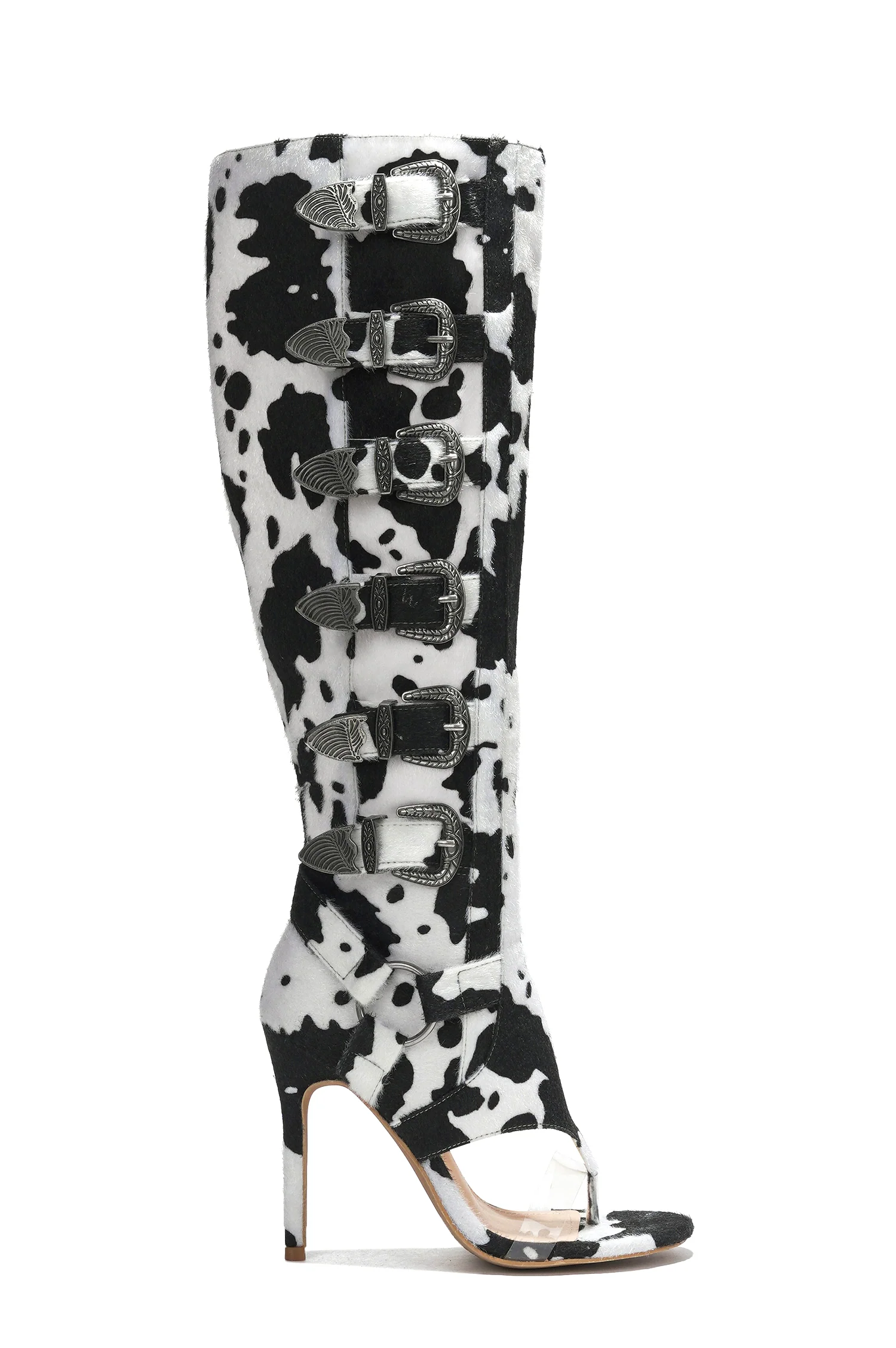 Elarahh Belt Buckle Open Round Toe Heel Boots - Cow-1