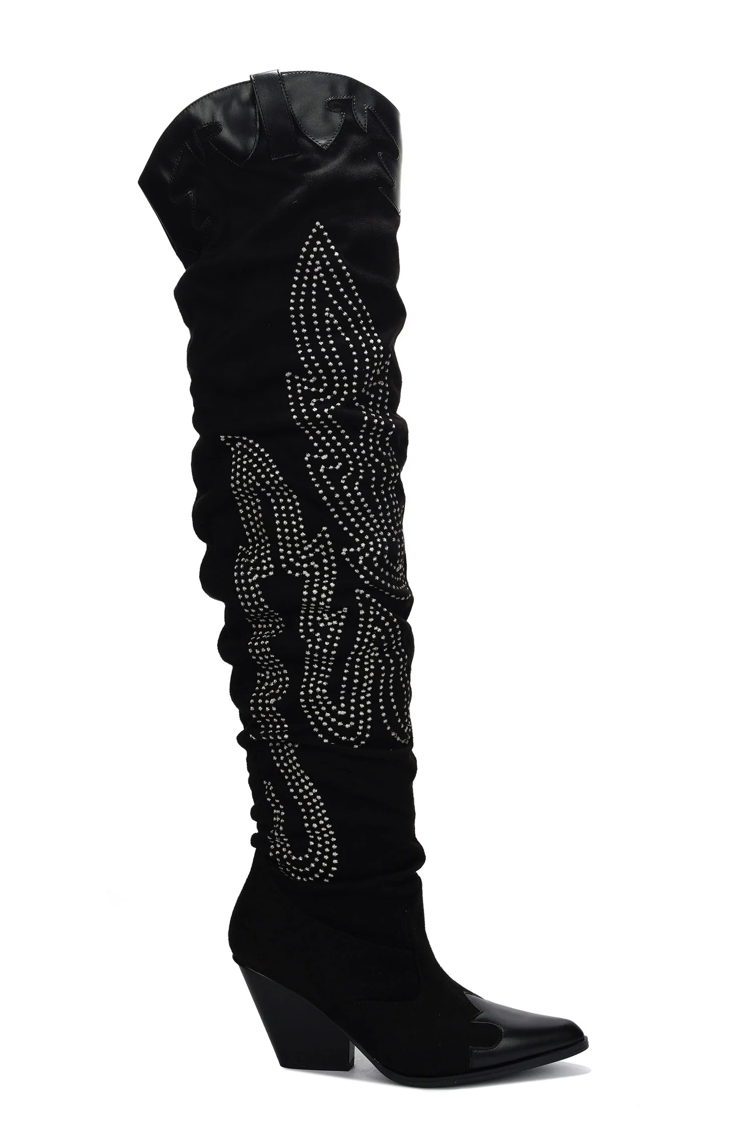 Icona Embroidery Thigh-High Cowboy Boots - Black-1