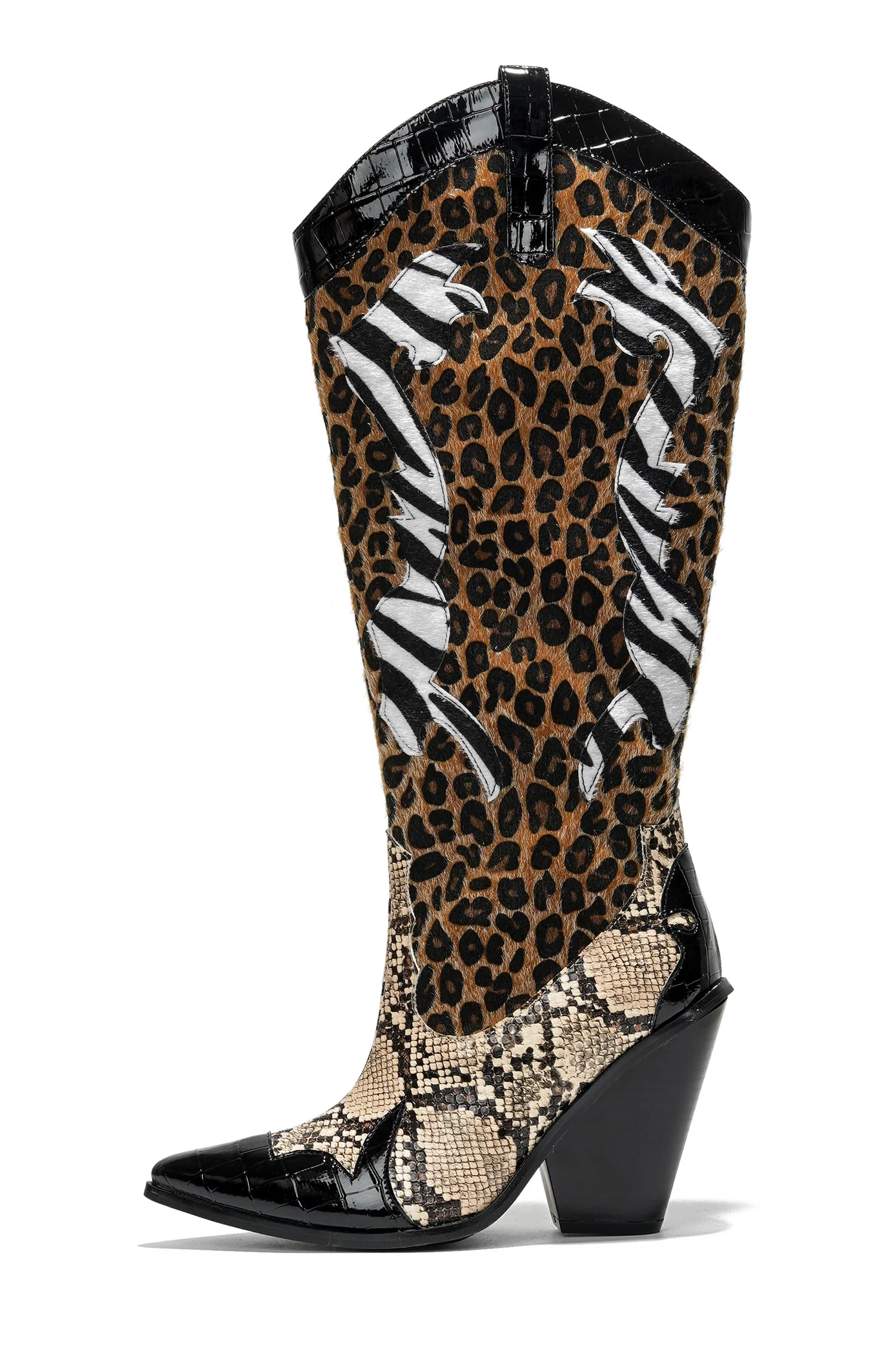 Karine Animal Print Western Cowgirl Boots - Black-1